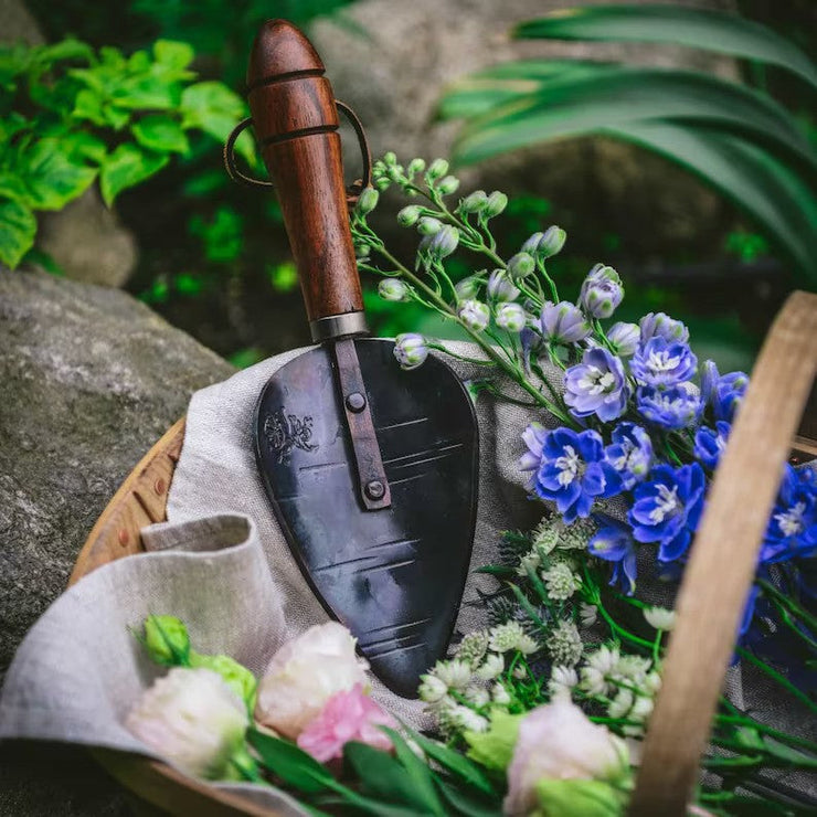 Hand Forged Garden Trowel with Handturned Walnut Handle